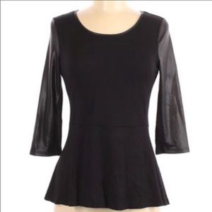 Kensie Black Top Zipper Back Vegan Leather Sleeves New with Tags
